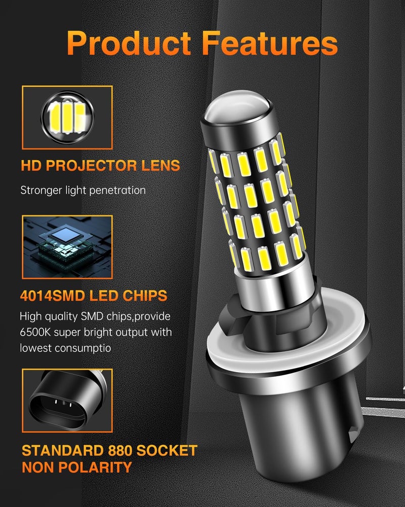LUYED 2000 Lumens Super Bright 4014 51-EX Chipsets 880 886 890 892 Led Bulb With Projector For DRL or Fog Lights,Xenon White,Pack of 2 - Image 2